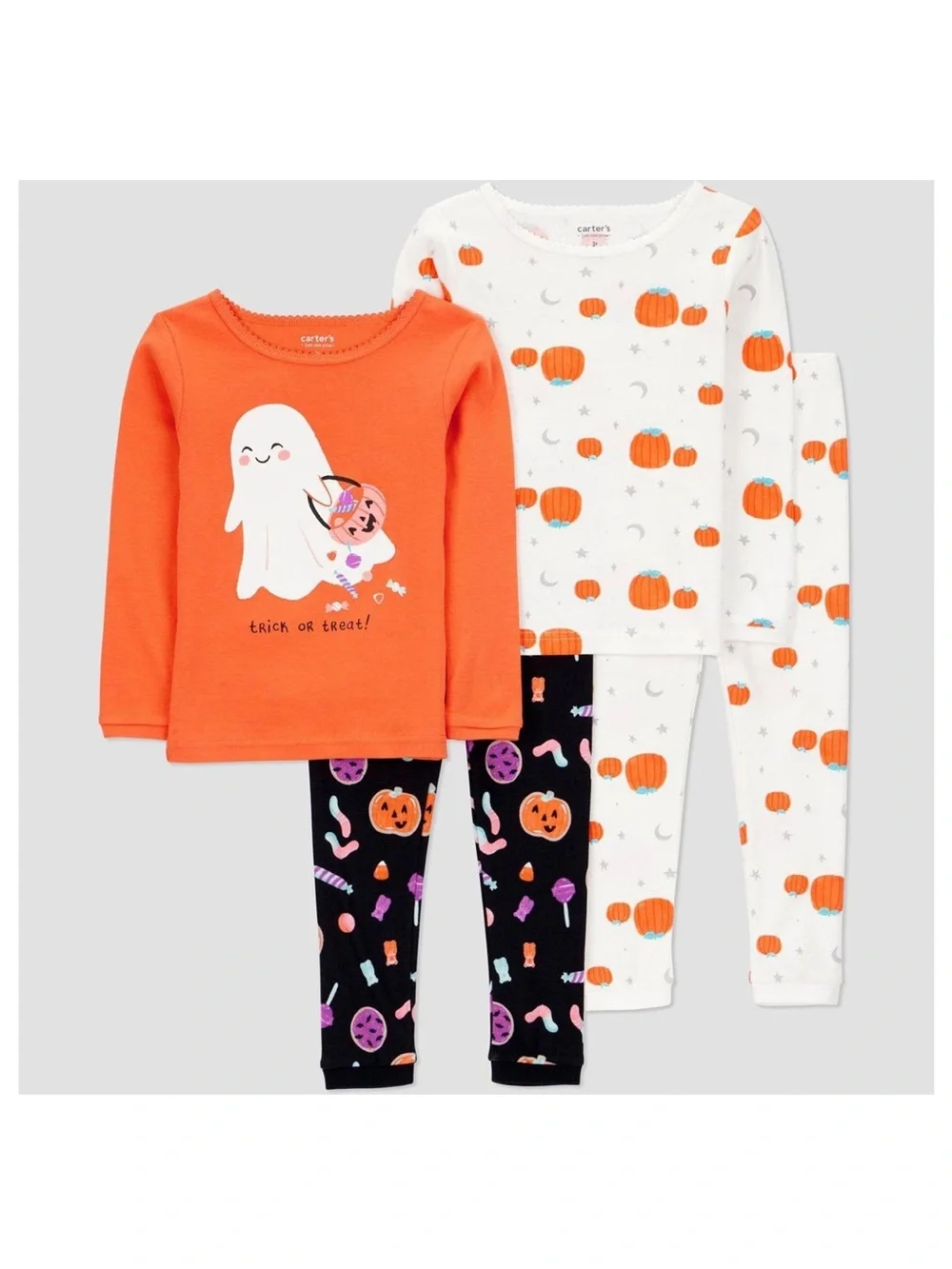 Carter's Orange, White & Black Halloween 4-Piece Pajama Set
